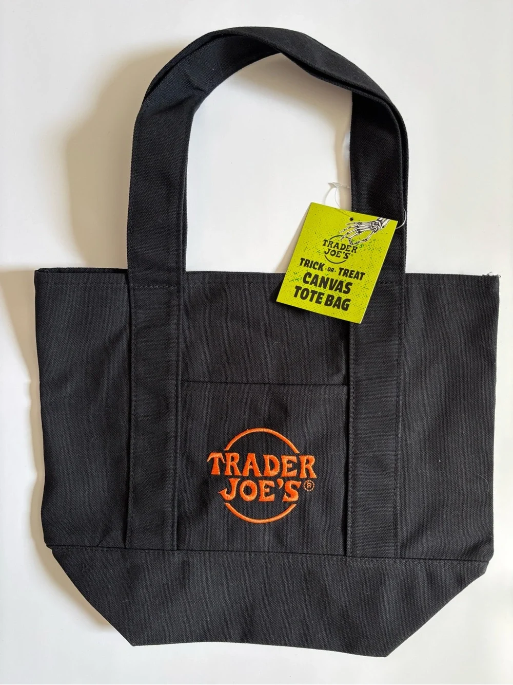 Trader Joe’s Mini Tote Bag Halloween Black Orange Embroidered Trick or Treat NWT